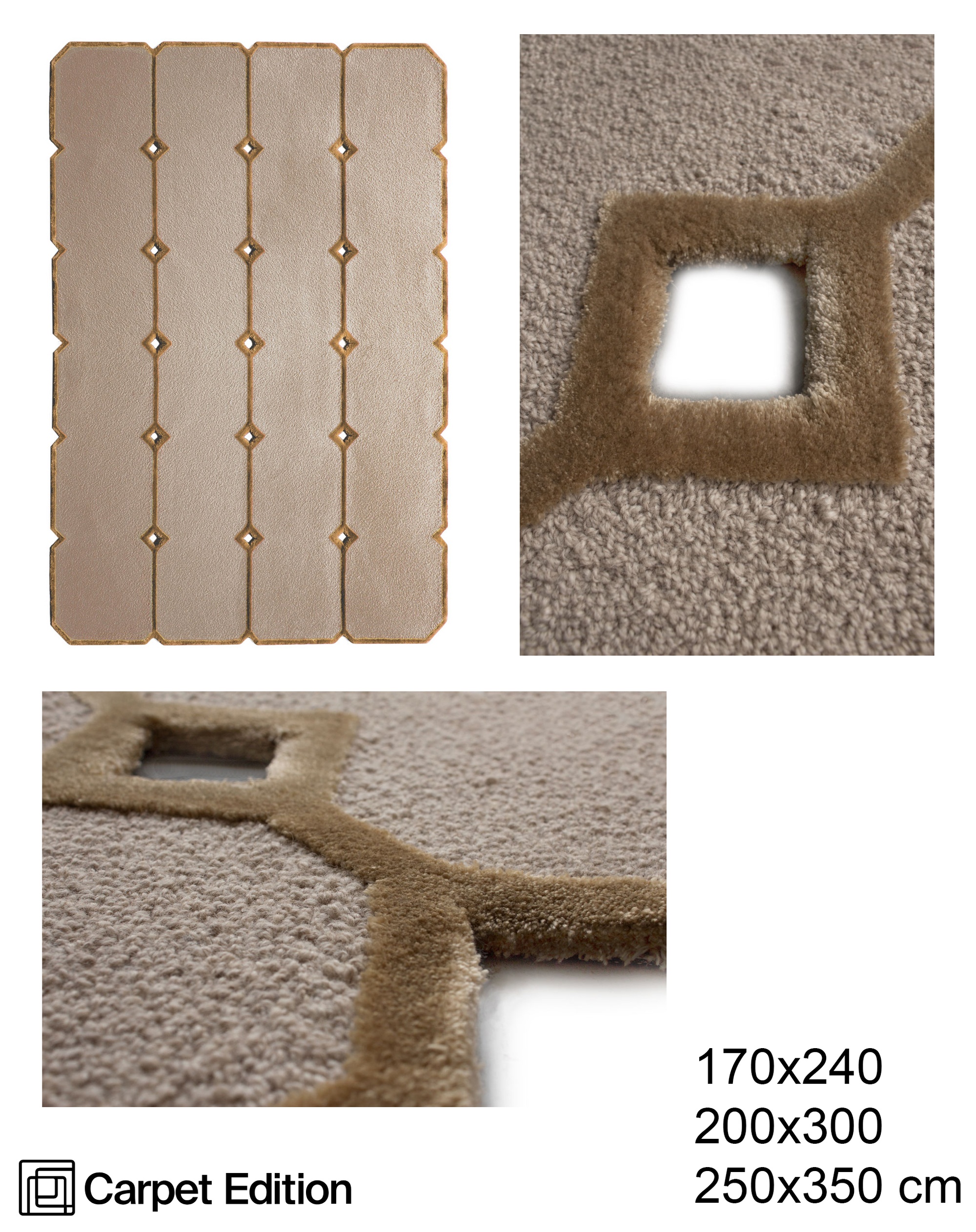 Прямоугольный ковер Carpet Edition Grid with Diamonds в тауповых и золотых тонах с вырезными ромбами